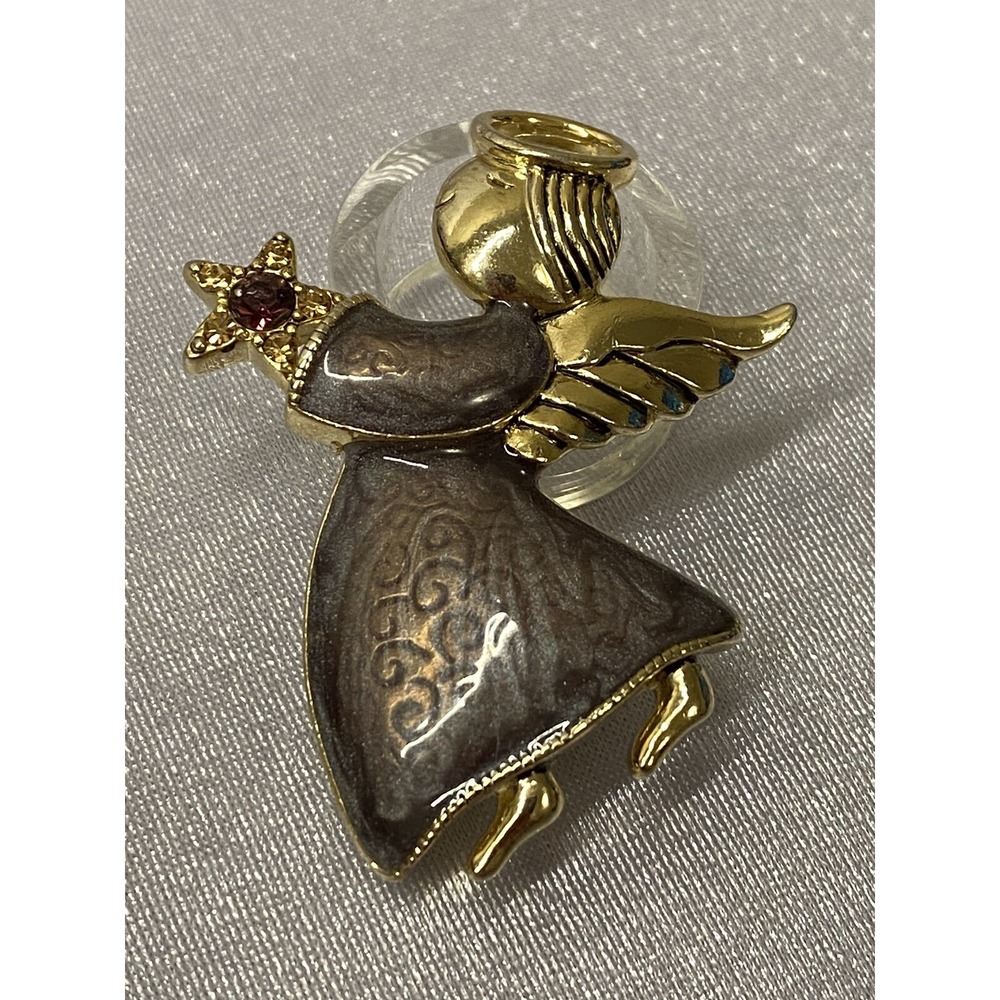 Vintage Gold Tone Purple Enamel Guardian Angel Star Brooch Pin Christmas Holiday